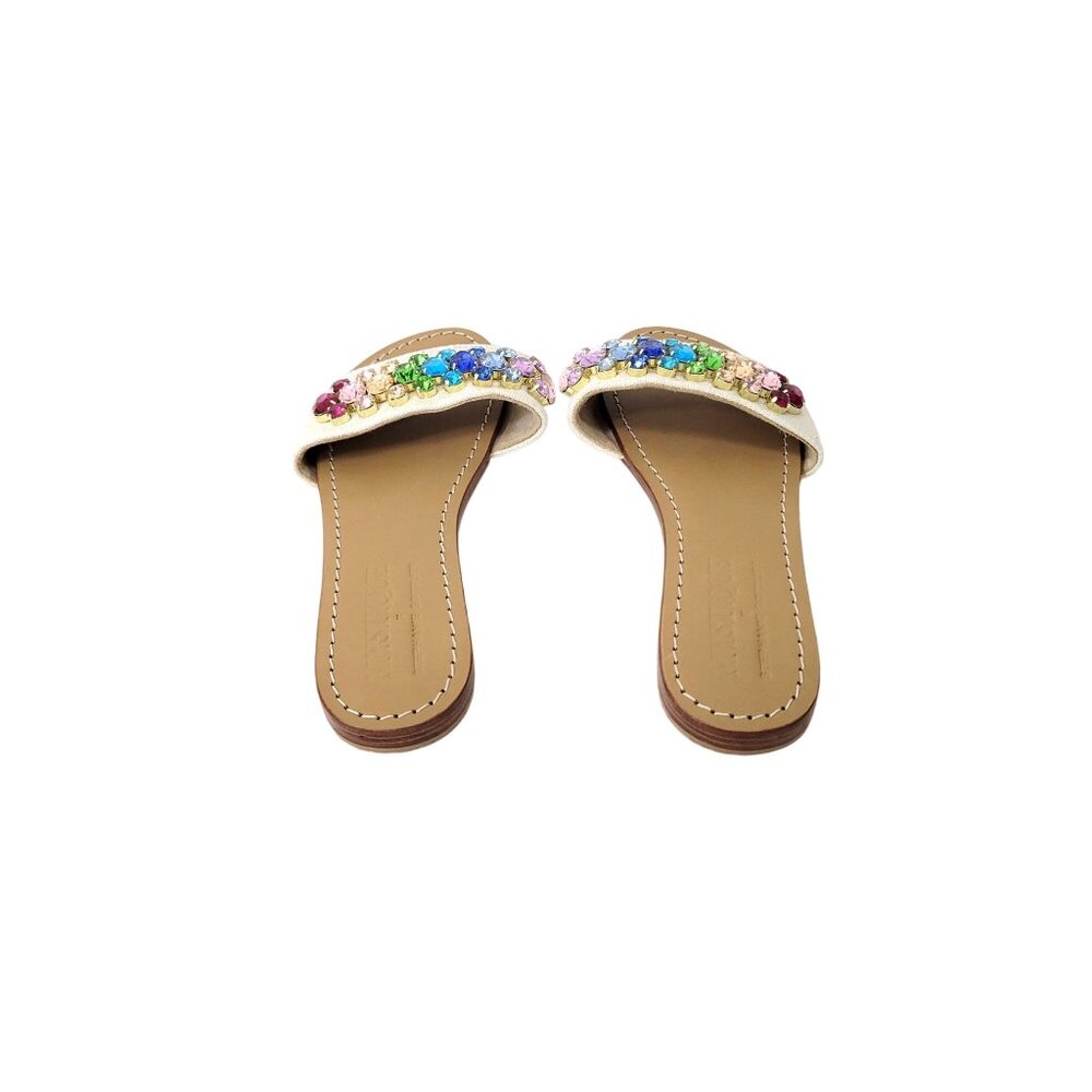 Mystique Bejeweled White Sandals With Rainbow Crystal Embellishments - Slip-On - Picture 4 of 7